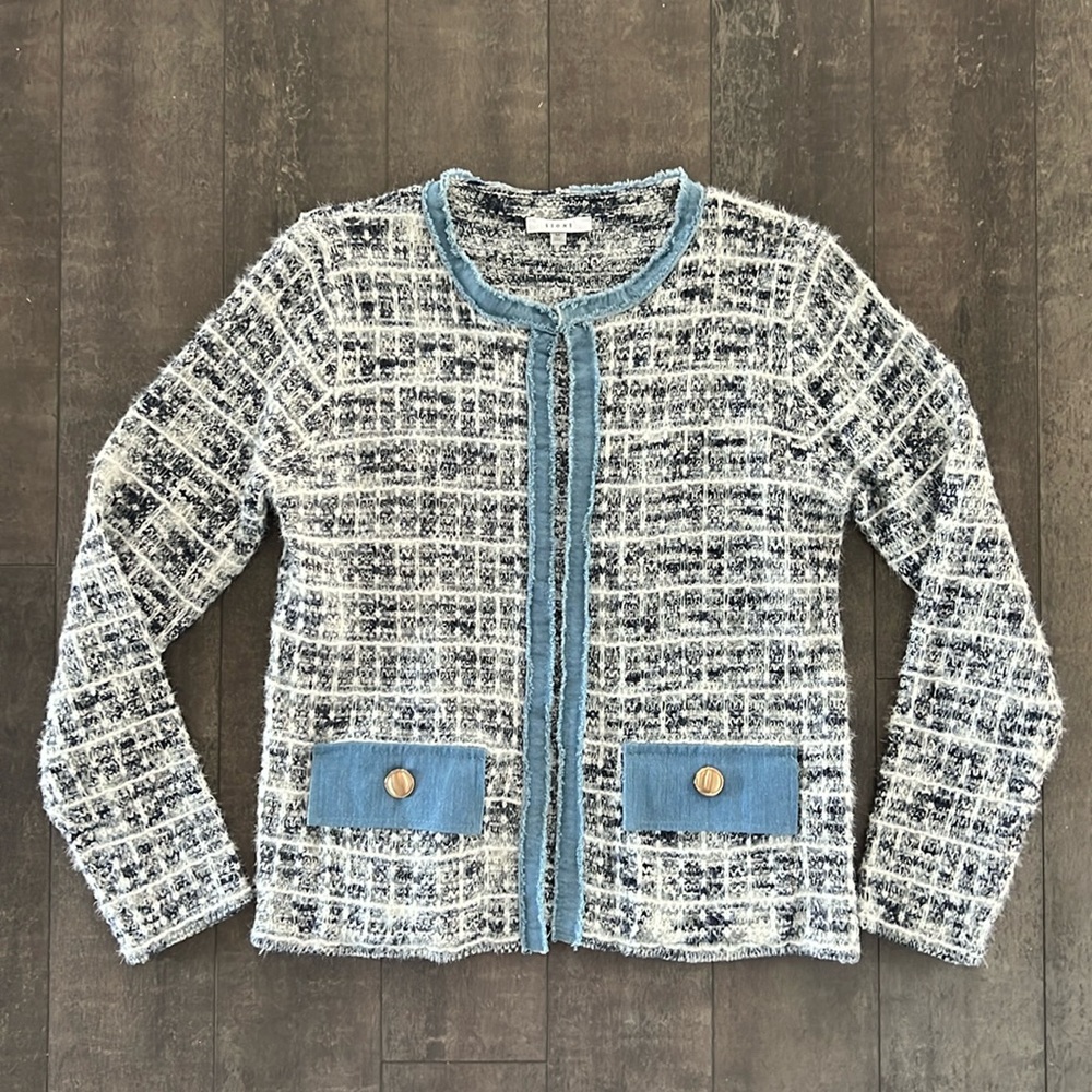 Soon Tweed Jacket with Denim Trim, size Medium